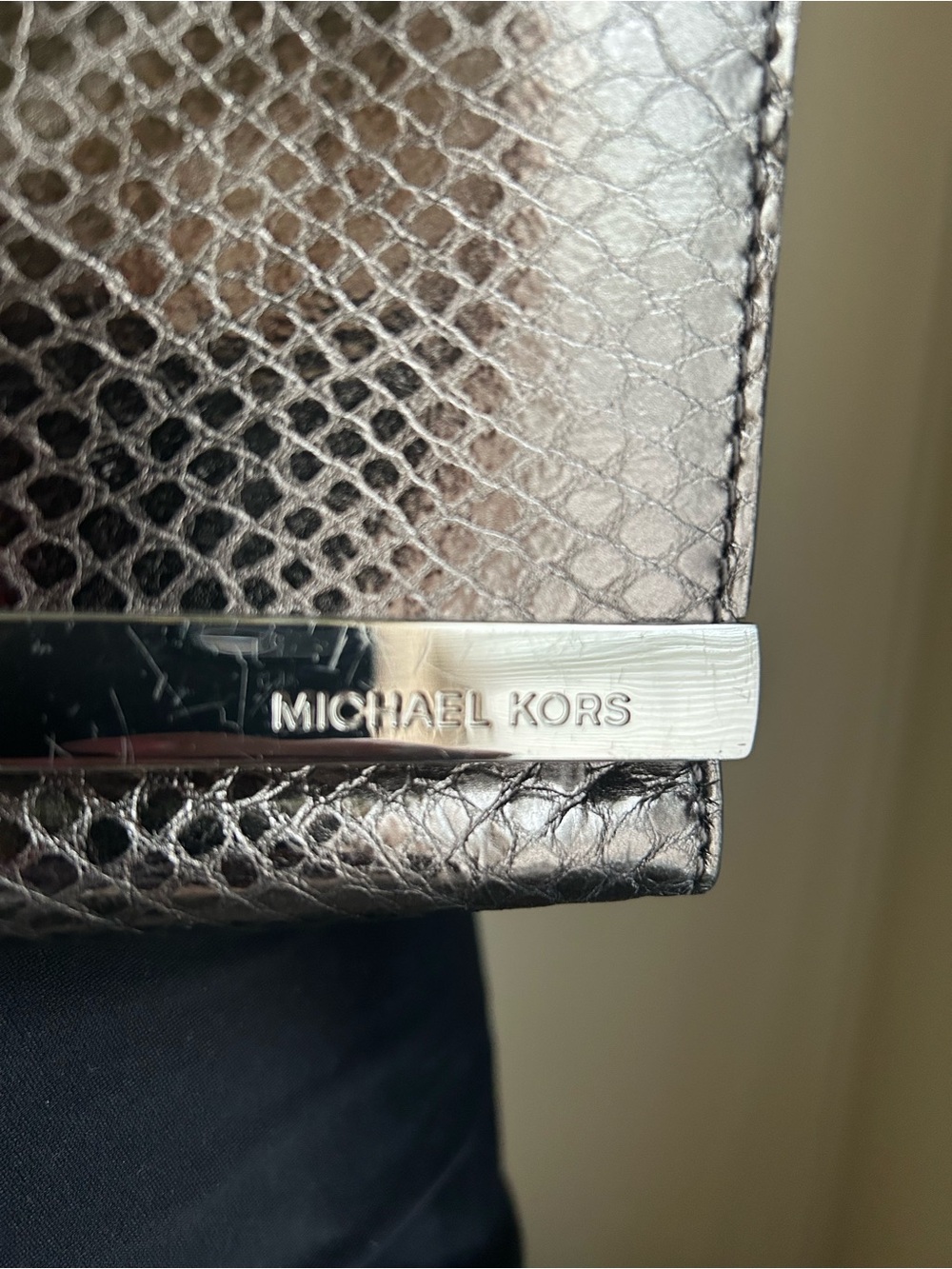 Michael Kors Silver Metallic Snake-Embossed Shoulder Bag - Picture 2 of 6